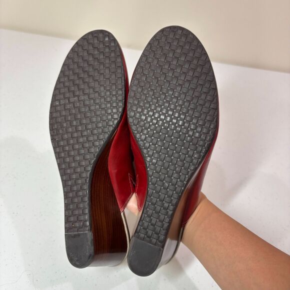 Cole Haan Red Leather Wedge Clogs Mules Shoes Womens 9B Braid Western Boho - Picture 6 of 8
